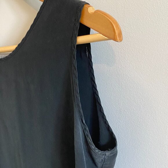 100% Silk Vintage Black Tank Top Blouse Minimalist Classic Staple 90s Faded - Picture 3 of 9